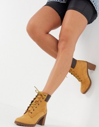 Timberland Allington lace up heeled ankle boots in wheat - flipped
