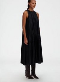 Tibi Tissue Faux Leather Sleeveless Dress in Black ~ LBD ~ pleat detail dresses - flipped