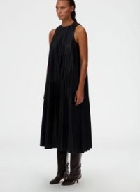 Tibi Tissue Faux Leather Sleeveless Dress in Black ~ LBD ~ pleat detail dresses