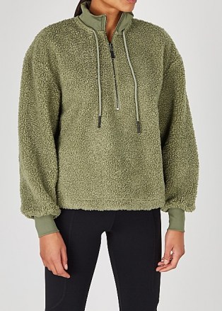 VARLEY Berea half-zip faux shearling sweatshirt ~ green textured sweatshirts - flipped