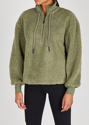 VARLEY Berea half-zip faux shearling sweatshirt ~ green textured sweatshirts