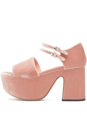 Chunky pink platforms ~ ROCHAS Velvet-faced leather platform sandals - flipped