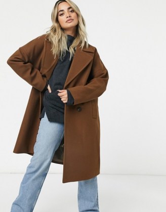 Vero Moda Petite tailored coat in brown ~ double breasted slouchy-cut coats