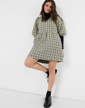 Vero Moda quilted smock mini dress in check print - flipped