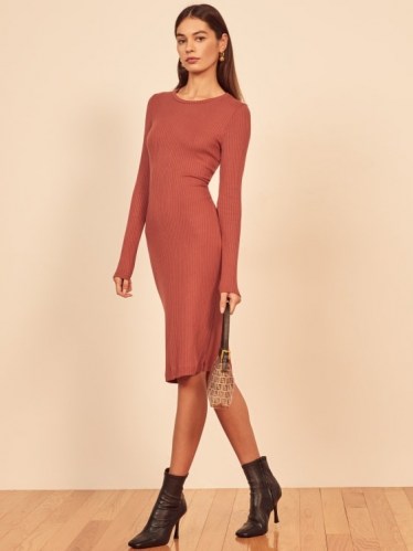 Reformation Wednesday Dress in Rust ~ fitted rib knit dresses - flipped