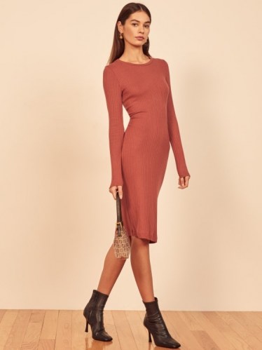 Reformation Wednesday Dress in Rust ~ fitted rib knit dresses