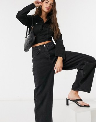 Weekday Willis organic cotton denim wrap shirt in washed black – stylish and cool - flipped