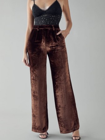 REFORMATION Wes Pant in Chestnut ~ brown wide leg trousers - flipped