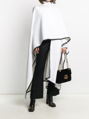 Balmain white wool cape with black trim ~ designer capes ~ chic outerwear - flipped