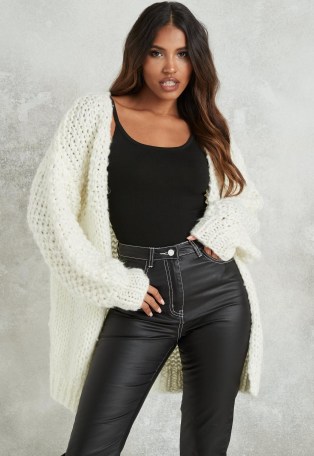 Missguided white hand knit cardigan | longline open front cardigans - flipped