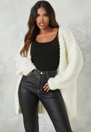 Missguided white hand knit cardigan | longline open front cardigans