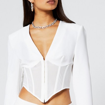 River Island White long sleeve corset mesh top | fitted crop tops | going out fashion - flipped