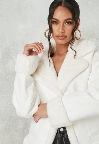 MISSGUIDED white suedette faux fur mix cropped jacket – luxe look jackets