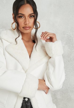 MISSGUIDED white suedette faux fur mix cropped jacket – luxe look jackets - flipped