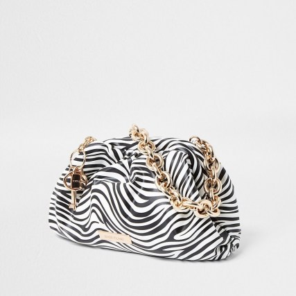 River Island White zebra print chunky chain ruched handbag | monochrome animal prints | striped bags