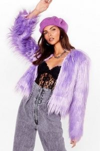 NASTY GAL Why So Touchy Shaggy Faux Fur Jacket ~ purple boho jackets ~ vintage style outerwear