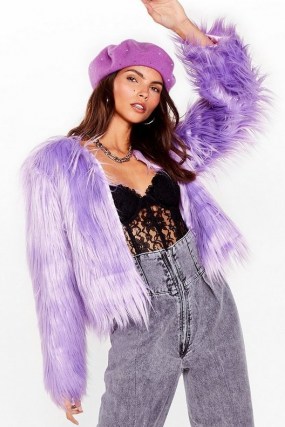 NASTY GAL Why So Touchy Shaggy Faux Fur Jacket ~ purple boho jackets ~ vintage style outerwear - flipped