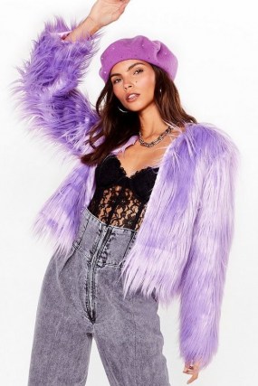 NASTY GAL Why So Touchy Shaggy Faux Fur Jacket ~ purple boho jackets ~ vintage style outerwear