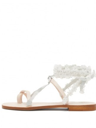 ÁLVARO X Thierry Colson Tanna wraparound leather sandals ~ white strappy floral flats - flipped