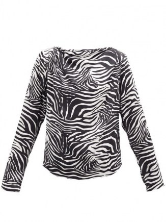 GAUGE81 Yamagata draped zebra-print silk blouse – mono animal prints – tops and blouses