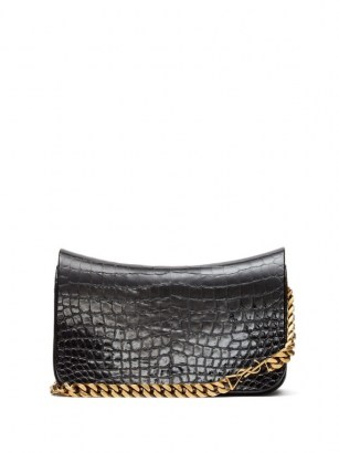 SAINT LAURENT YSL-plaque crocodile-effect leather shoulder bag / black croc embossed bags - flipped