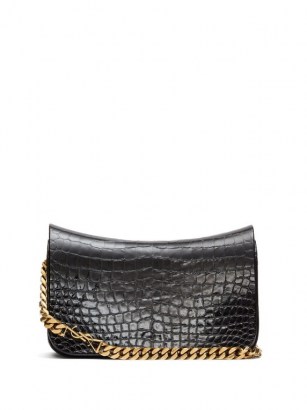 SAINT LAURENT YSL-plaque crocodile-effect leather shoulder bag / black croc embossed bags
