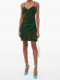ASHISH Green and black zebra sequinned mini dress – skinny strap evening dresses