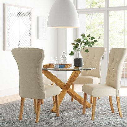 Juniper Dining Set with 4 Chairs by Zipcode Design – contemporary set – glass and wood for a natural and brightening aesthetic – modern design - flipped