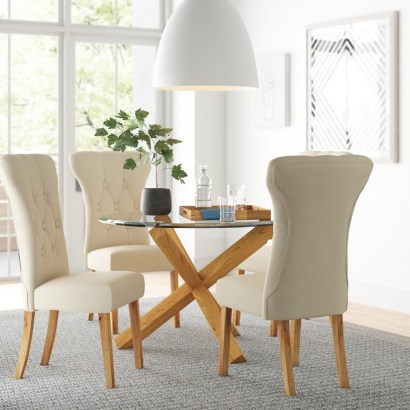 Juniper Dining Set with 4 Chairs by Zipcode Design – contemporary set – glass and wood for a natural and brightening aesthetic – modern design