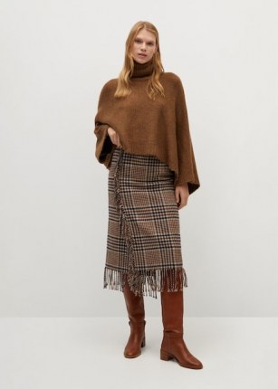 MANGO RANCHO Checked fringed skirt / brown check print skirts - flipped