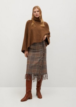MANGO RANCHO Checked fringed skirt / brown check print skirts