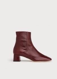 L.K. BENNETT ADRIANNA DARK RED CRINKLE PATENT ANKLE BOOTS / wine coloured block heel boot