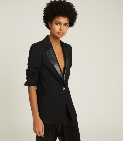 REISS ALEXIA SEQUIN TRIMMED WOOL BLEND BLAZER BLACK – women’s evening blazers – sequinned occasion jackets