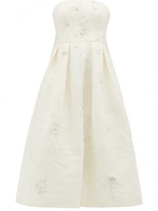 ERDEM Alina crystal-embellished Chantilly-lace dress ~ strapless fit and flare occasion dresses ~ faux-pearl and crystal flowers ~ luxury white event gown - flipped