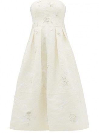 ERDEM Alina crystal-embellished Chantilly-lace dress ~ strapless fit and flare occasion dresses ~ faux-pearl and crystal flowers ~ luxury white event gown