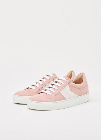 L.K. BENNETT ALIVIA PINK SUEDE TRAINERS – sports luxe shoes – casual footwear - flipped