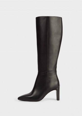 HOBBS ALMA LEATHER BLOCK HEEL KNEE BOOTS – black knee high boot – winter footwear - flipped