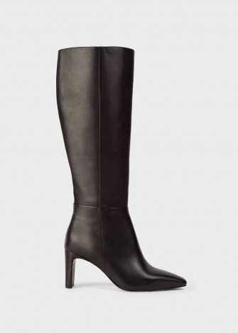 HOBBS ALMA LEATHER BLOCK HEEL KNEE BOOTS – black knee high boot – winter footwear