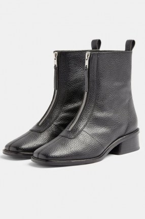 Topshop AMSTERDAM Black Zip Leather Boots | winter footwear