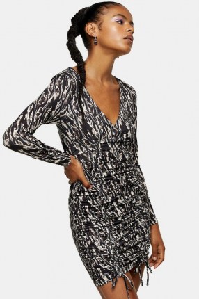 Topshop Animal Print Ruched Slinky Dress Monochrome - flipped