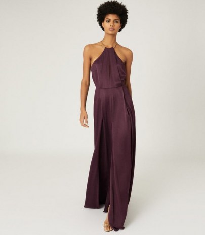Reiss ANNE CHAIN DETAIL MAXI DRESS BERRY ~ evening glamour ~ long glamorous occasion dresses - flipped