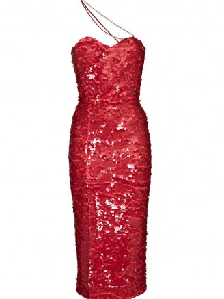 ANOUKI crystal strap detail sequin dress in red / vintage style evening glamour / glamorous sparkling party dresses - flipped