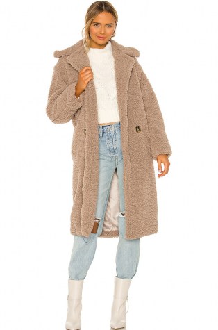 Apparis Daryna Faux Fur Coat – taupe textured winter coats - flipped
