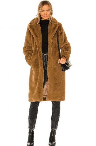 Apparis Siena Faux Fur Coat – camel winter coats – brown textured outerwear - flipped