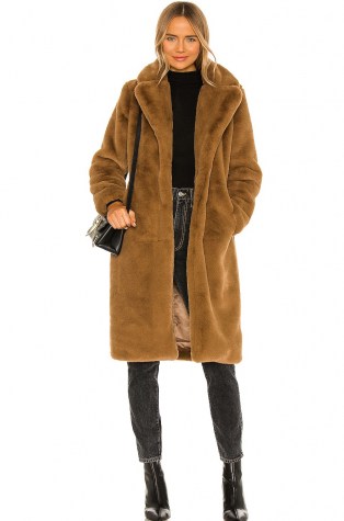 Apparis Siena Faux Fur Coat – camel winter coats – brown textured outerwear