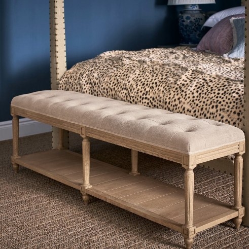 Ashdown Herringbone Solid Oak And Linen Bench – Taupe - flipped