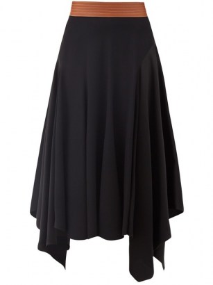 LOEWE Asymmetric leather-waist crepe skirt ~ asymmetrical hemline skirts - flipped