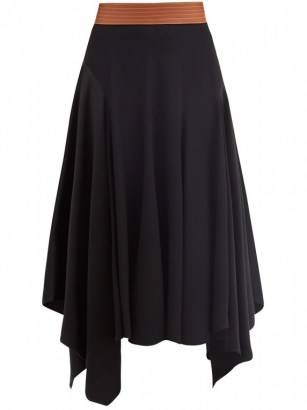 LOEWE Asymmetric leather-waist crepe skirt ~ asymmetrical hemline skirts