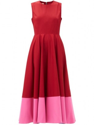 ROKSANDA Athena colour-blocked cotton-poplin dress ~ red and pink colour block fit and flare dresses - flipped