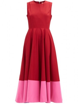 ROKSANDA Athena colour-blocked cotton-poplin dress ~ red and pink colour block fit and flare dresses